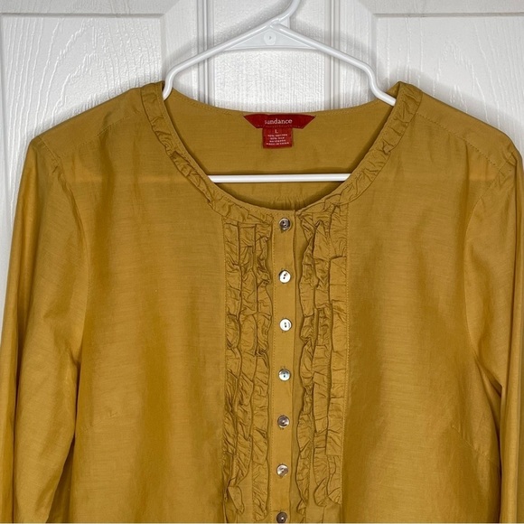 Sundance Silk Blend Ruffle Long Sleeve Blouse in Mustard Yellow L - Picture 3 of 10